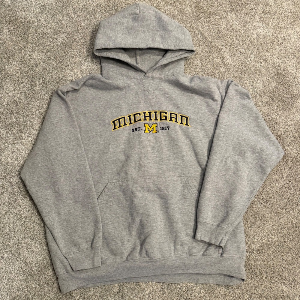 Team Edition Michigan Wolverines Hoodie Gray Embroidered Pullover XXL NCAA Mens